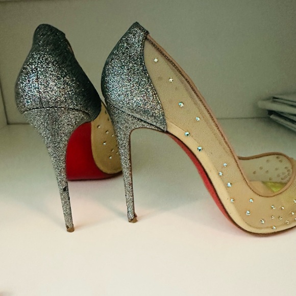 Christian Louboutin Beige Blue Crystal Embellished Mesh Follies Pumps Size 41 - Picture 4 of 16